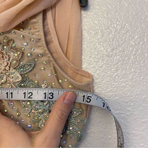 Glamour solo dance costume blush pink rhinestone custom stoned lyrical XLC child - Picture 13 of 15